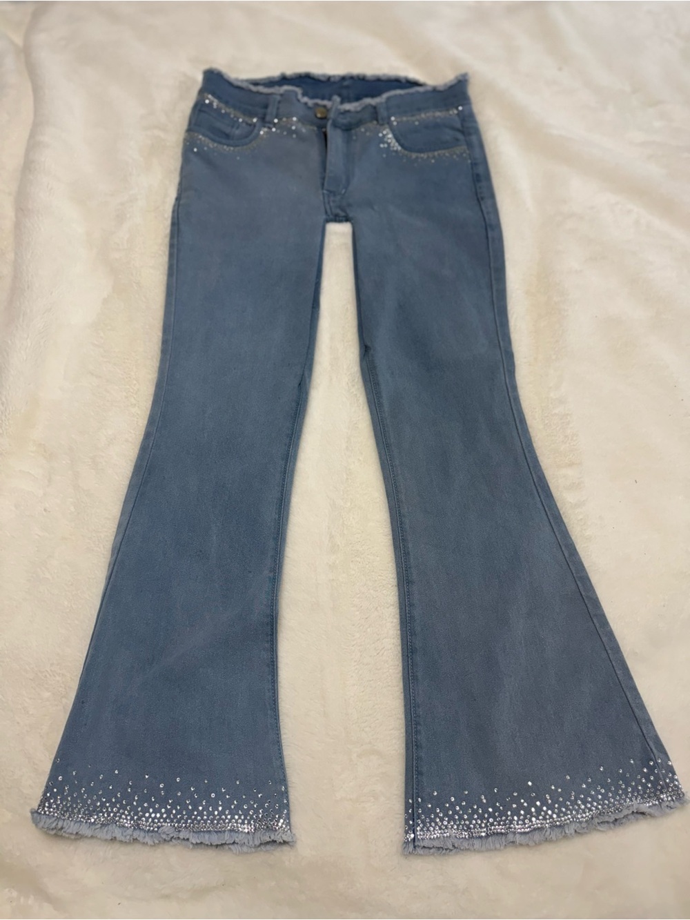 Low Rise Flare Jeans with Rhinestones UPCYCLED Size XXS GUC